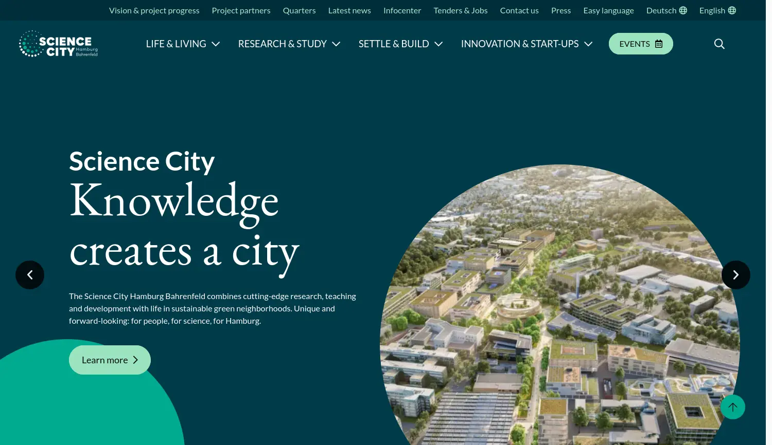 Website-Screenshot von Science City Hamburg Bahrenfeld