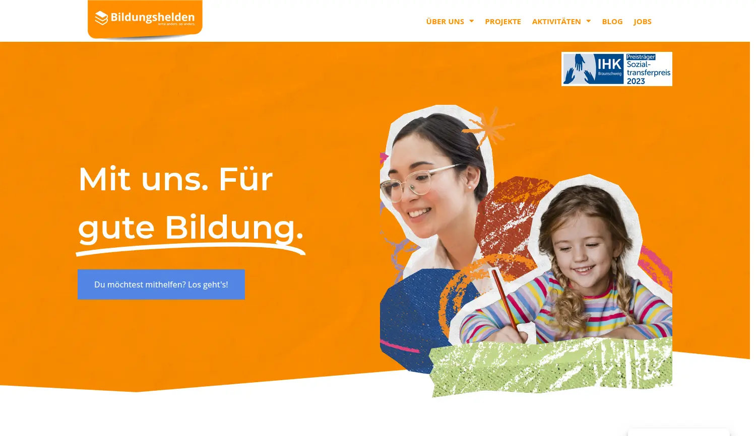 Website-Screenshot von Bildungshelden