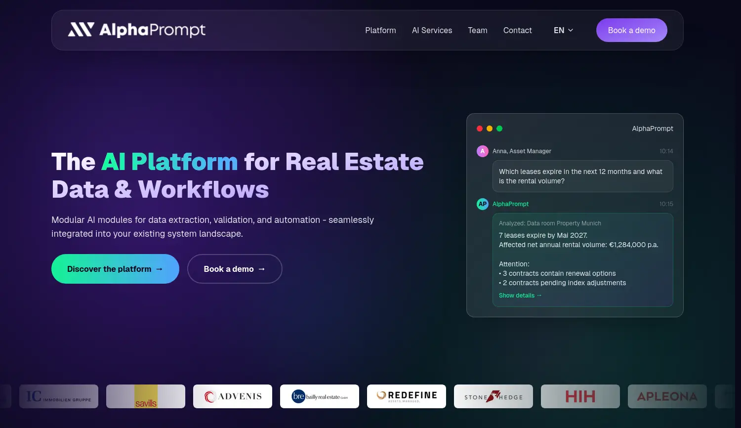 Website-Screenshot von AlphaPrompt