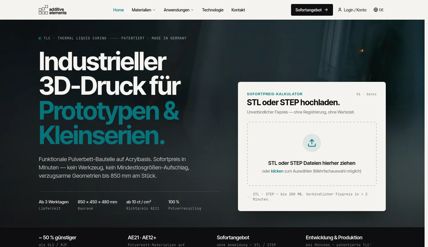 Website-Screenshot von additive elements
