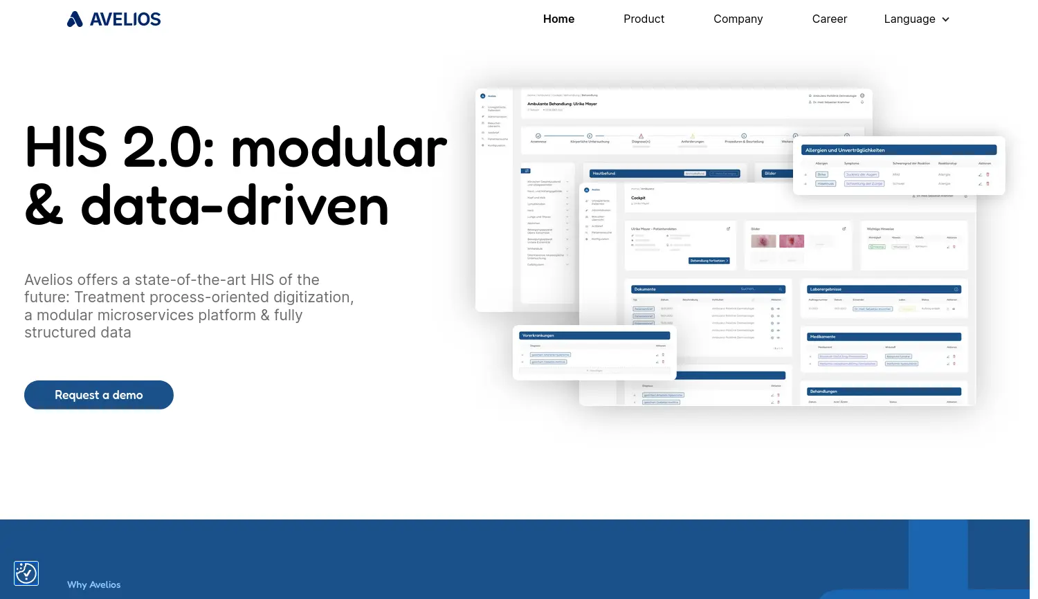 Website-Screenshot von Avelios Medical