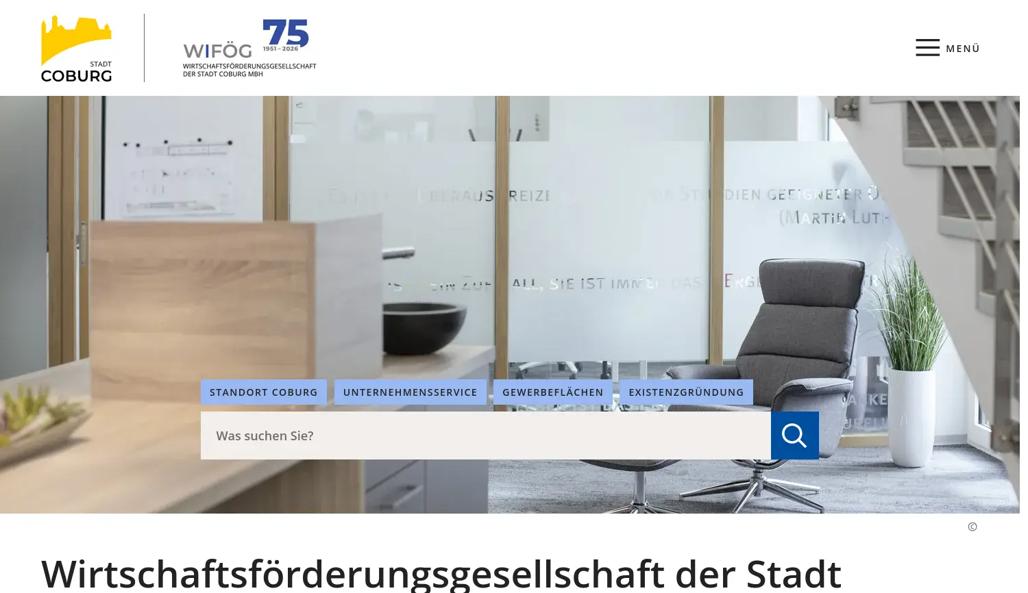 Website-Screenshot von Wirtschaftsförderungsgesellschaft Coburg