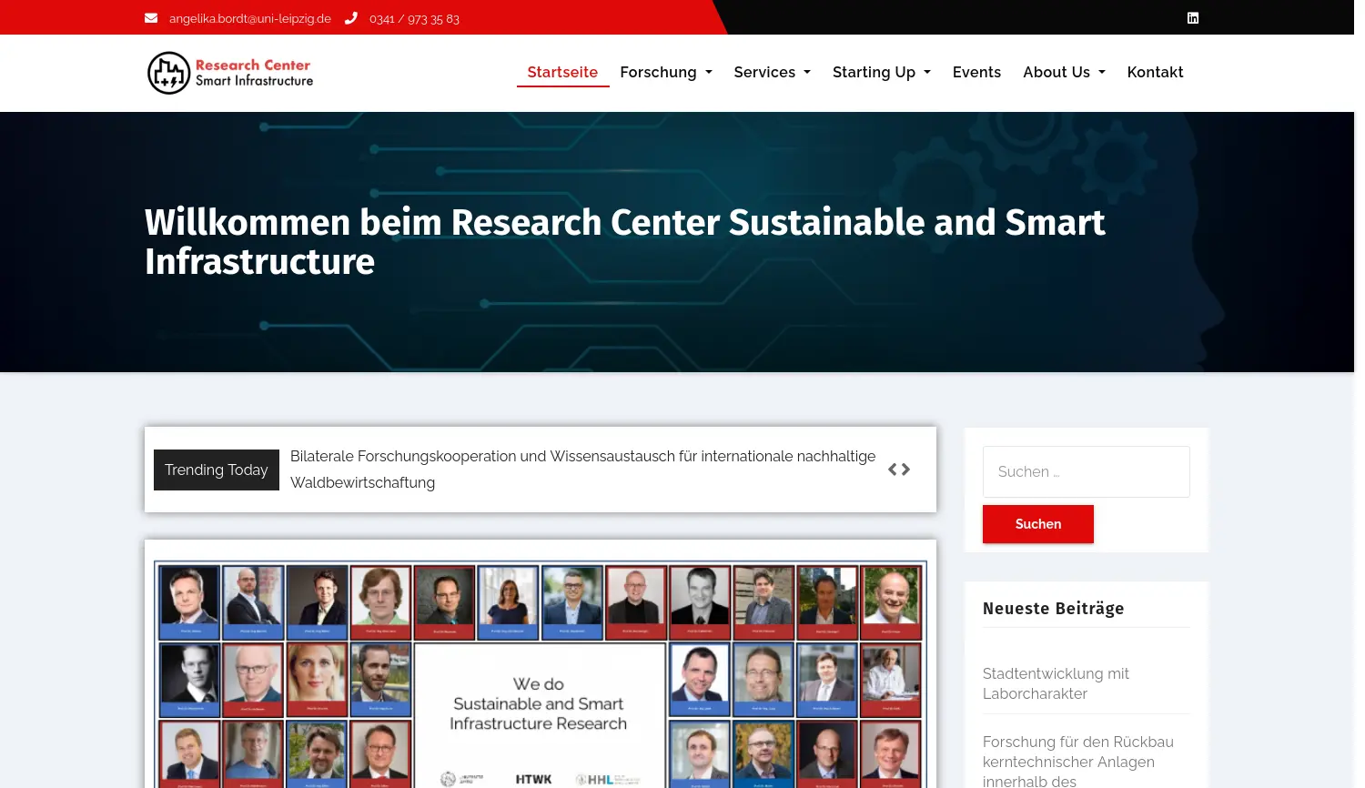 Website-Screenshot von Research Center Sustainable and Smart Infrastructure