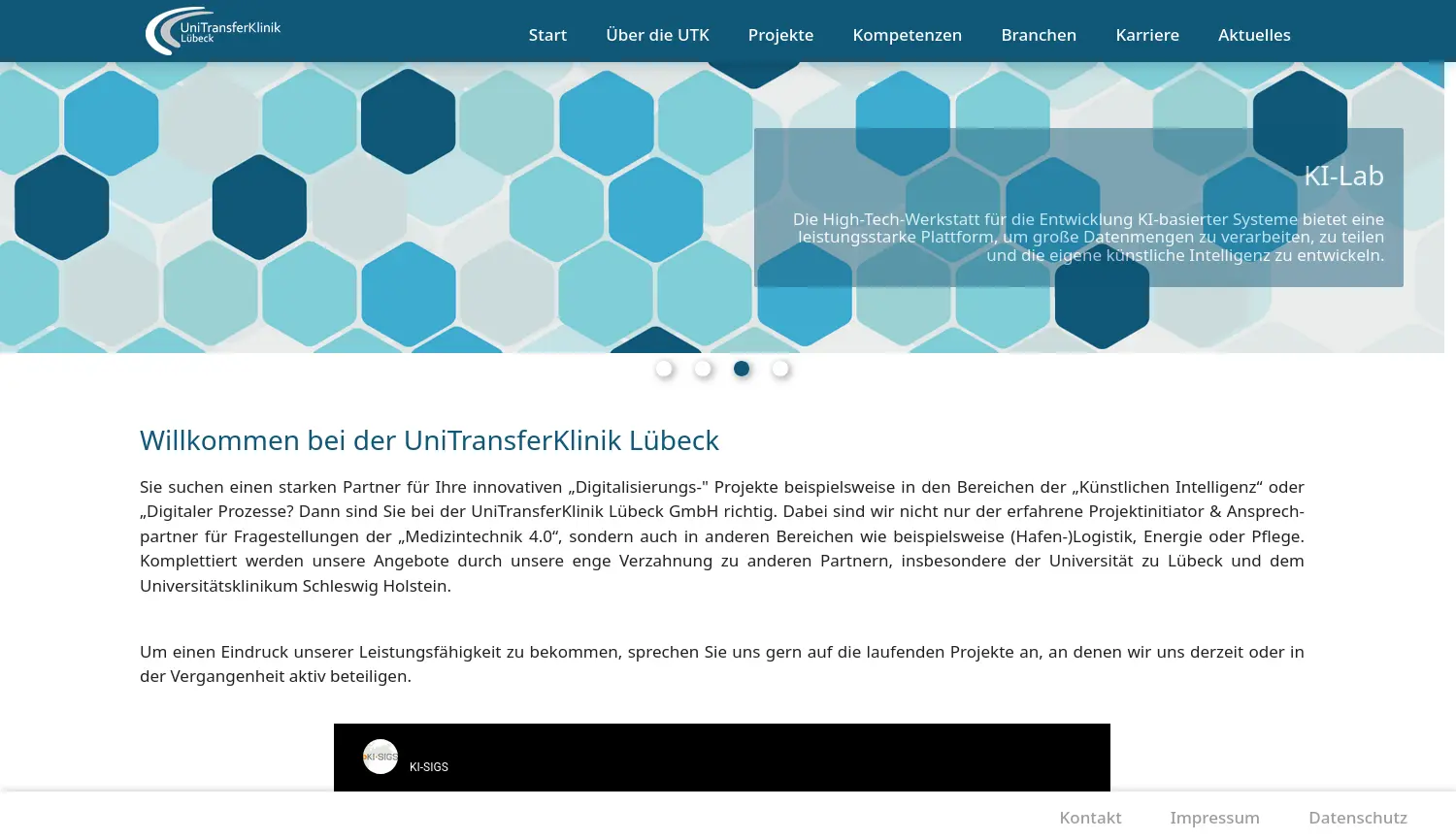 Website-Screenshot von UniTransferKlinik Lübeck