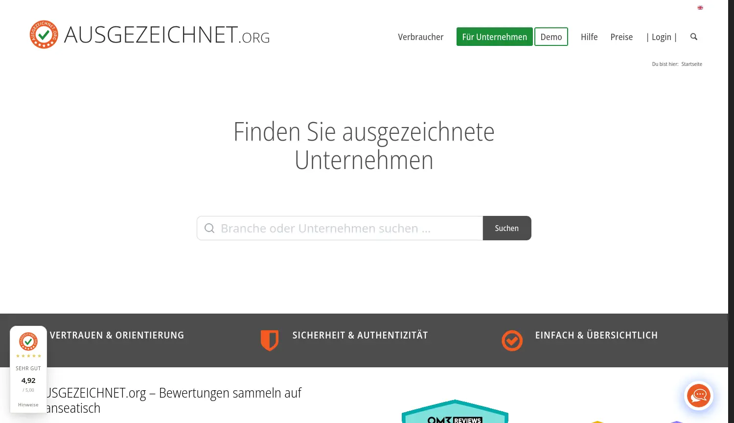 Website-Screenshot von AUSGEZEICHNET.org