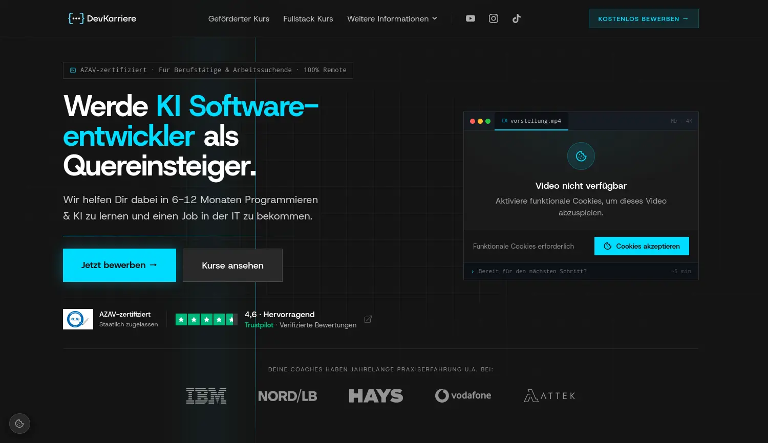 Website-Screenshot von DevKarriere