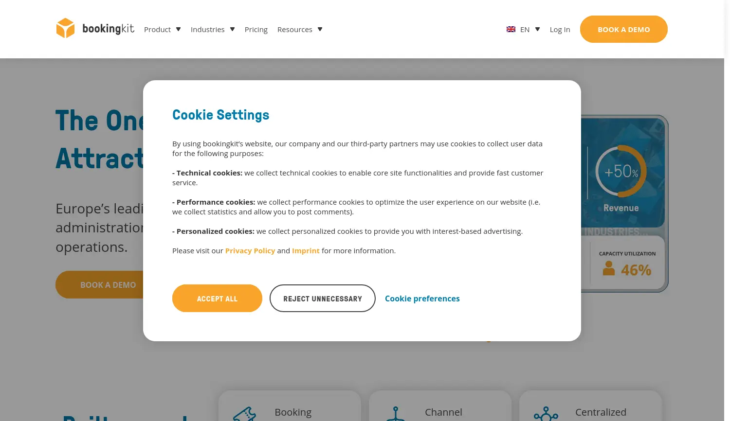 Website-Screenshot von bookingkit