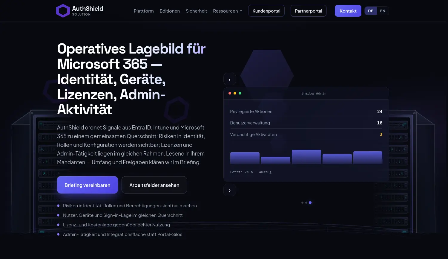 Website-Screenshot von AuthShield