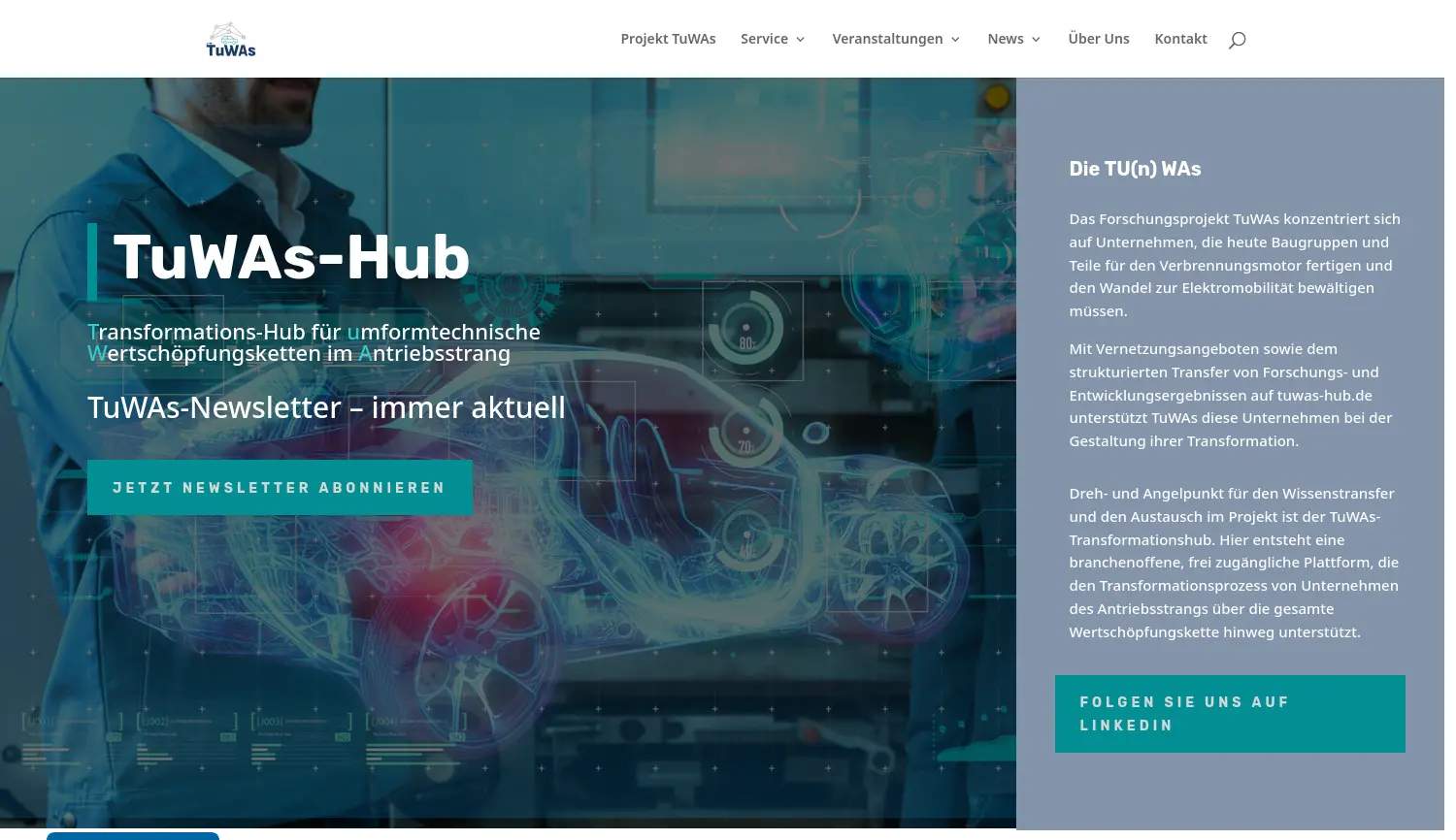 Website-Screenshot von TuWAs-Hub