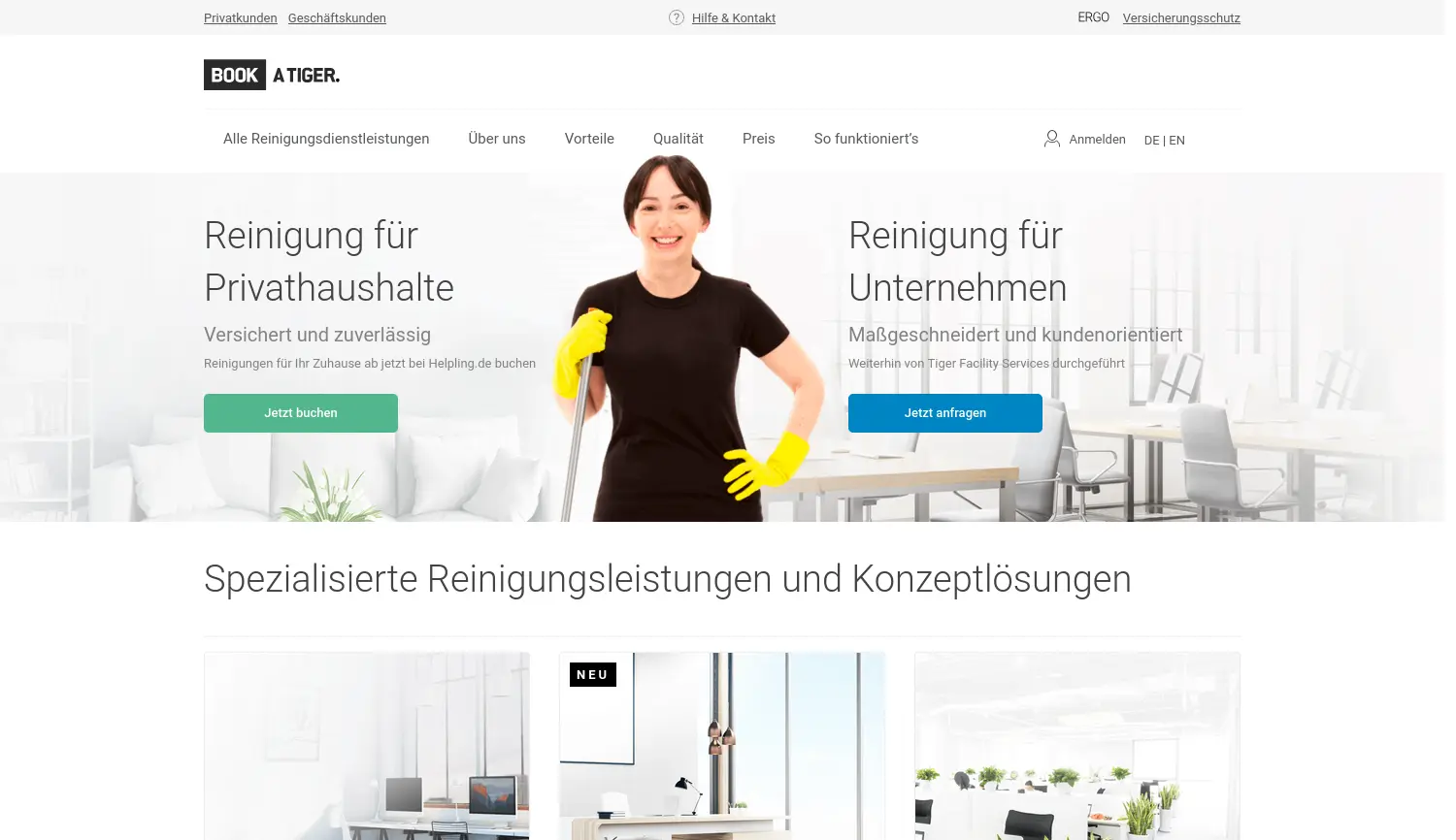 Website-Screenshot von BOOK A TIGER