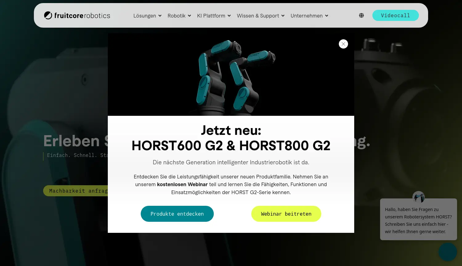Website-Screenshot von fruitcore robotics