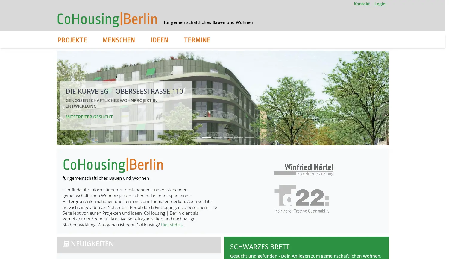 Website-Screenshot von Cohousing Berlin