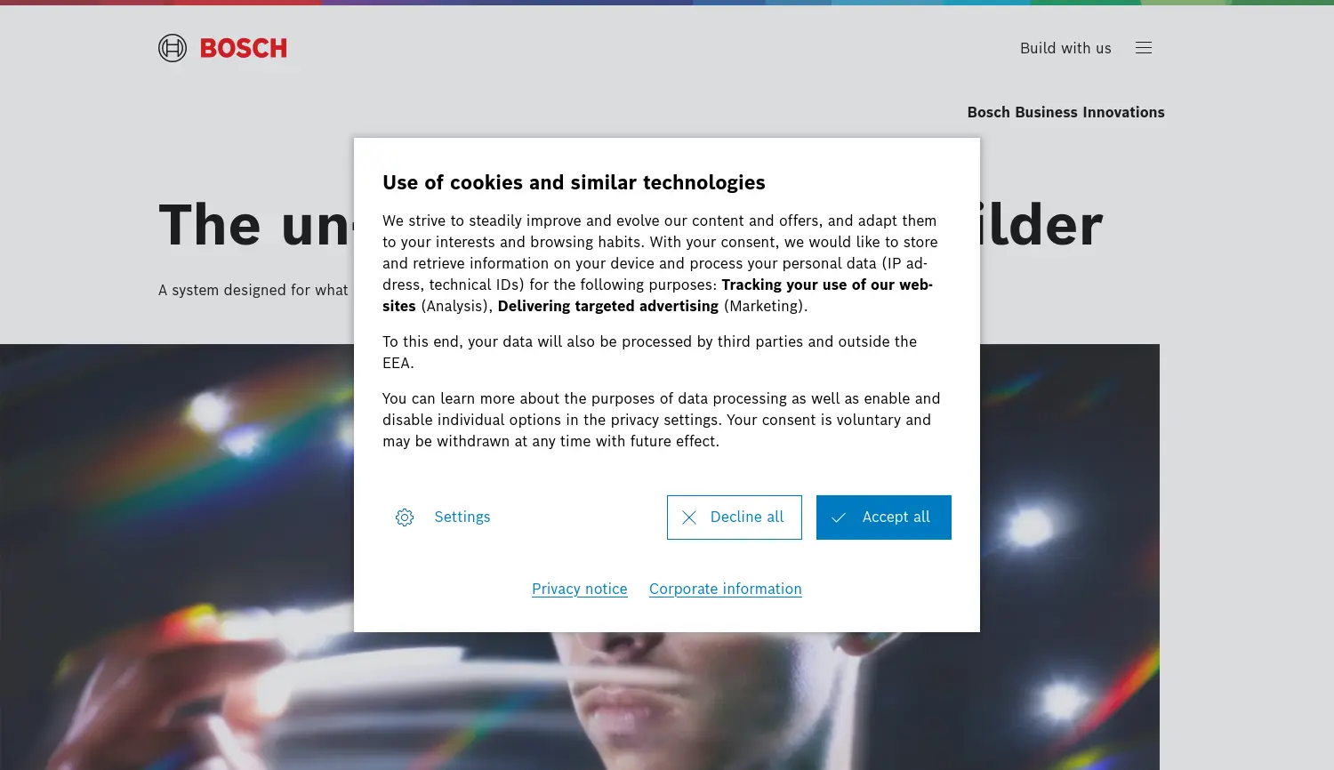Website-Screenshot von Bosch Business Innovations