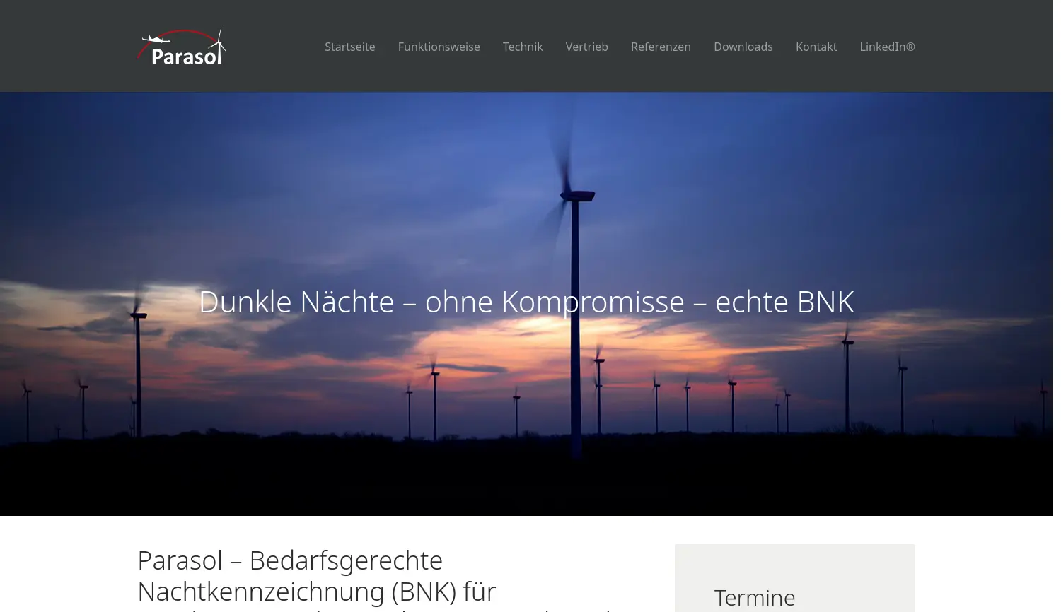 Website-Screenshot von Parasol