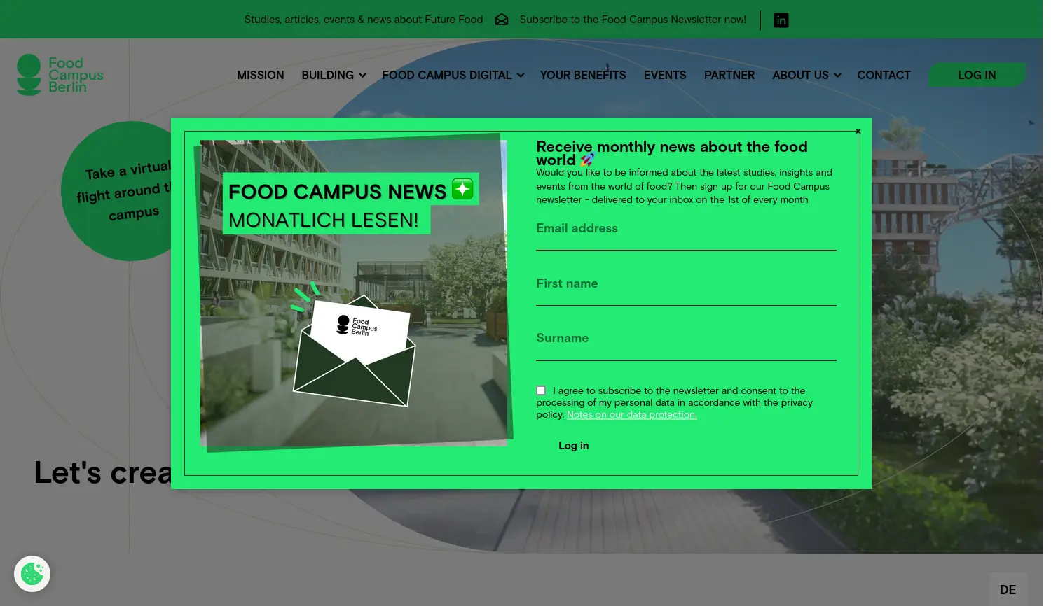 Website-Screenshot von Food Campus Berlin