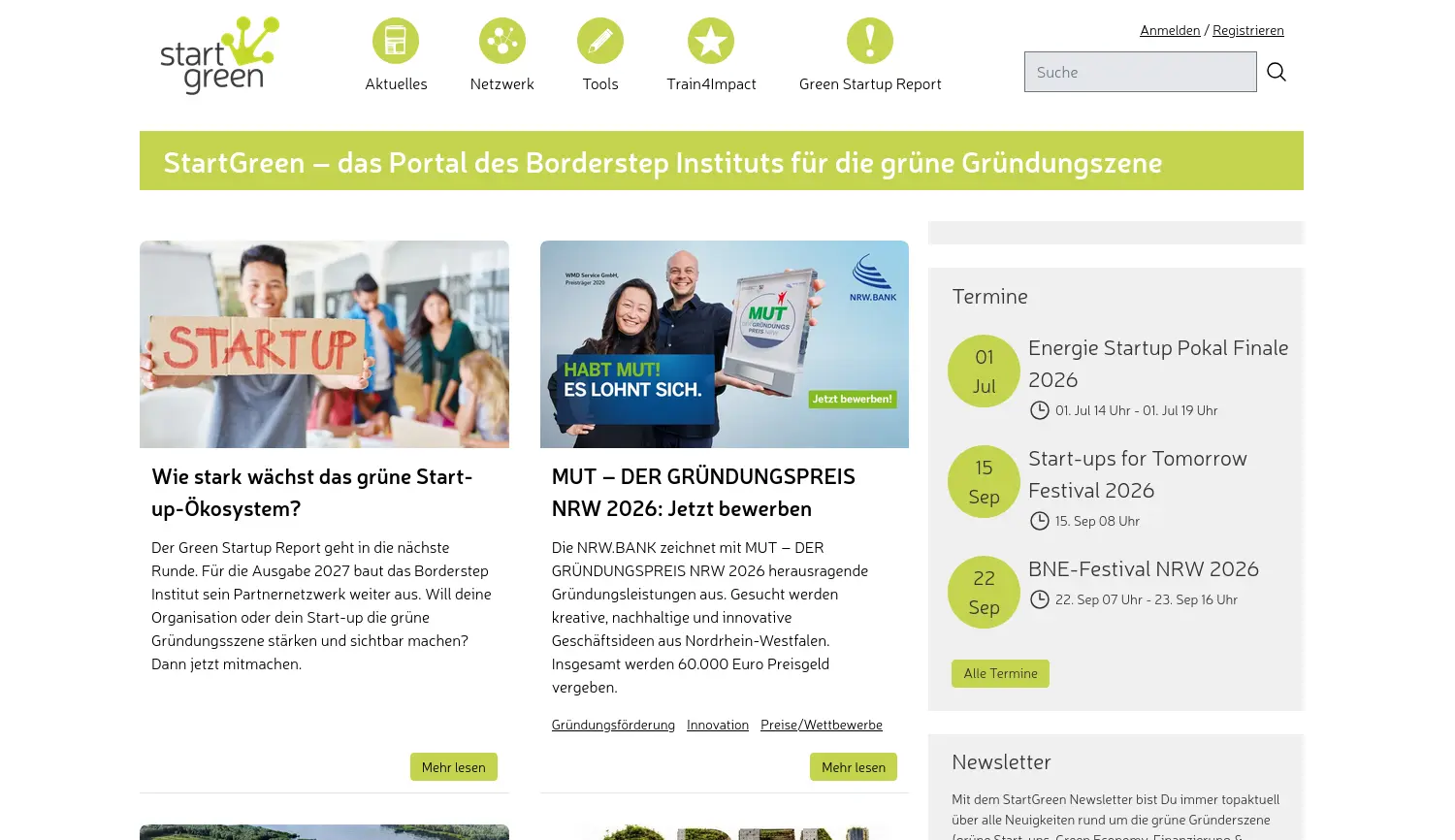 Website-Screenshot von StartGreen