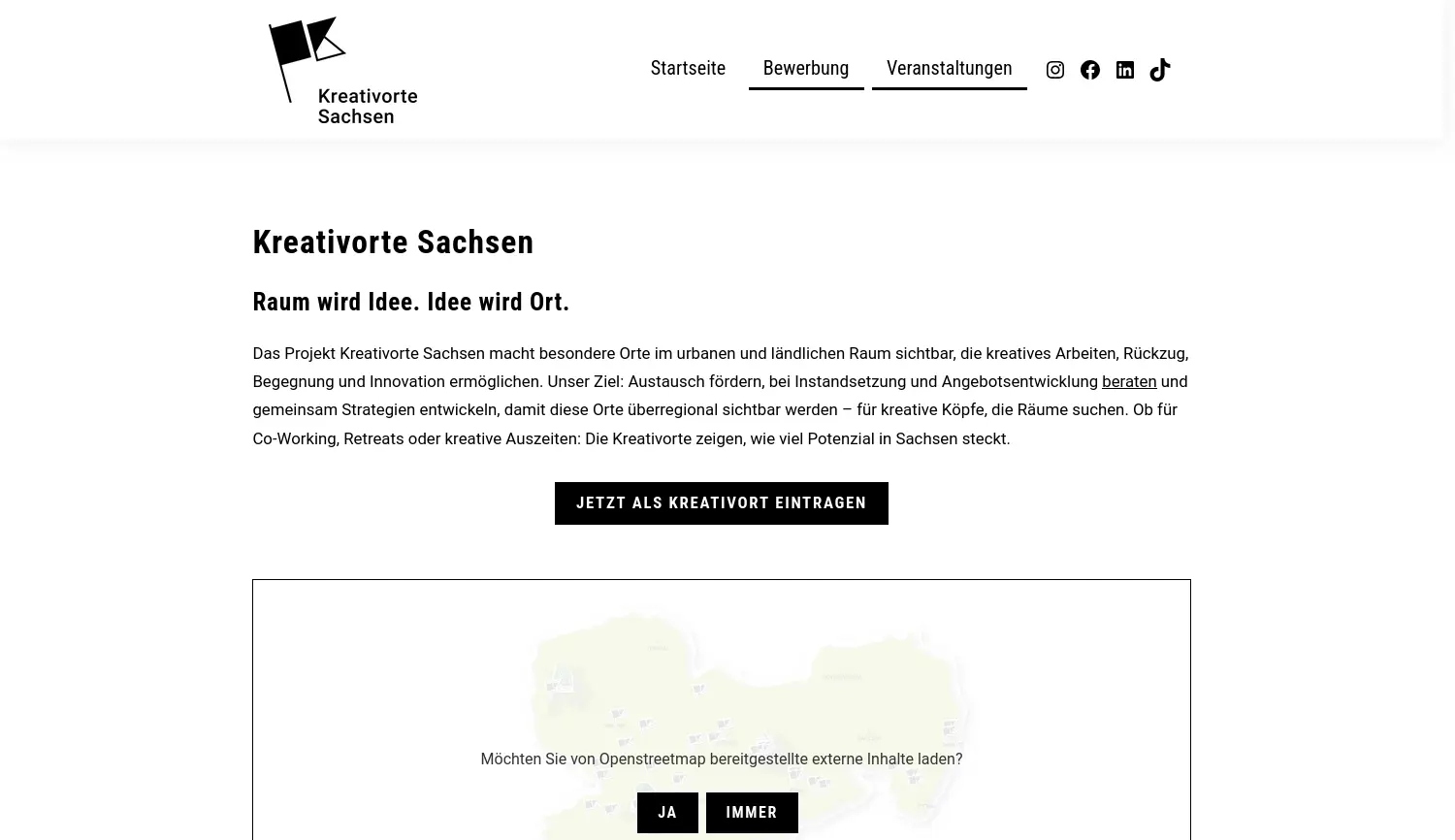 Website-Screenshot von Kreativorte Sachsen