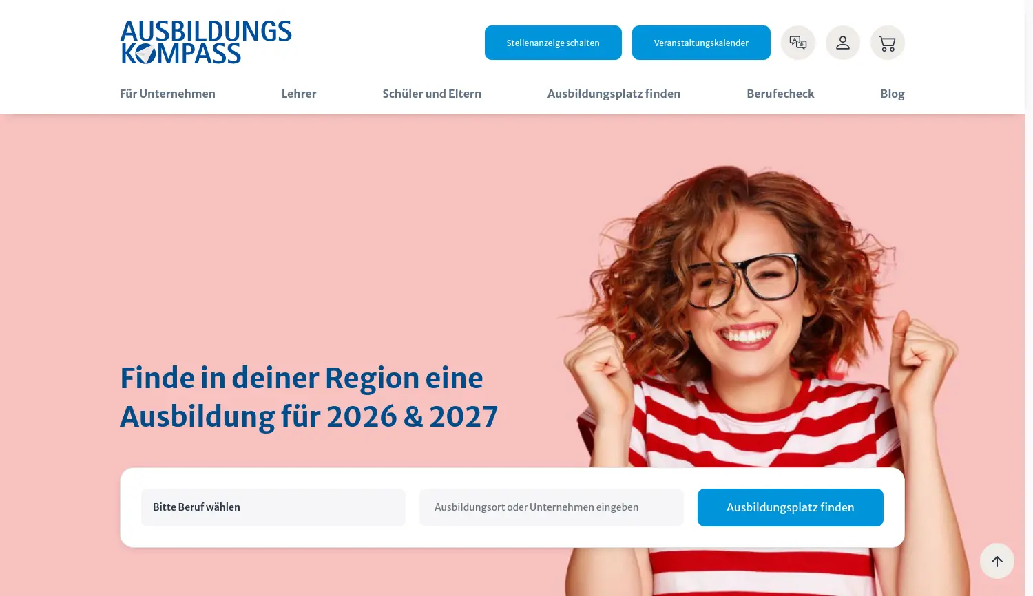 Website-Screenshot von Ausbildungskompass