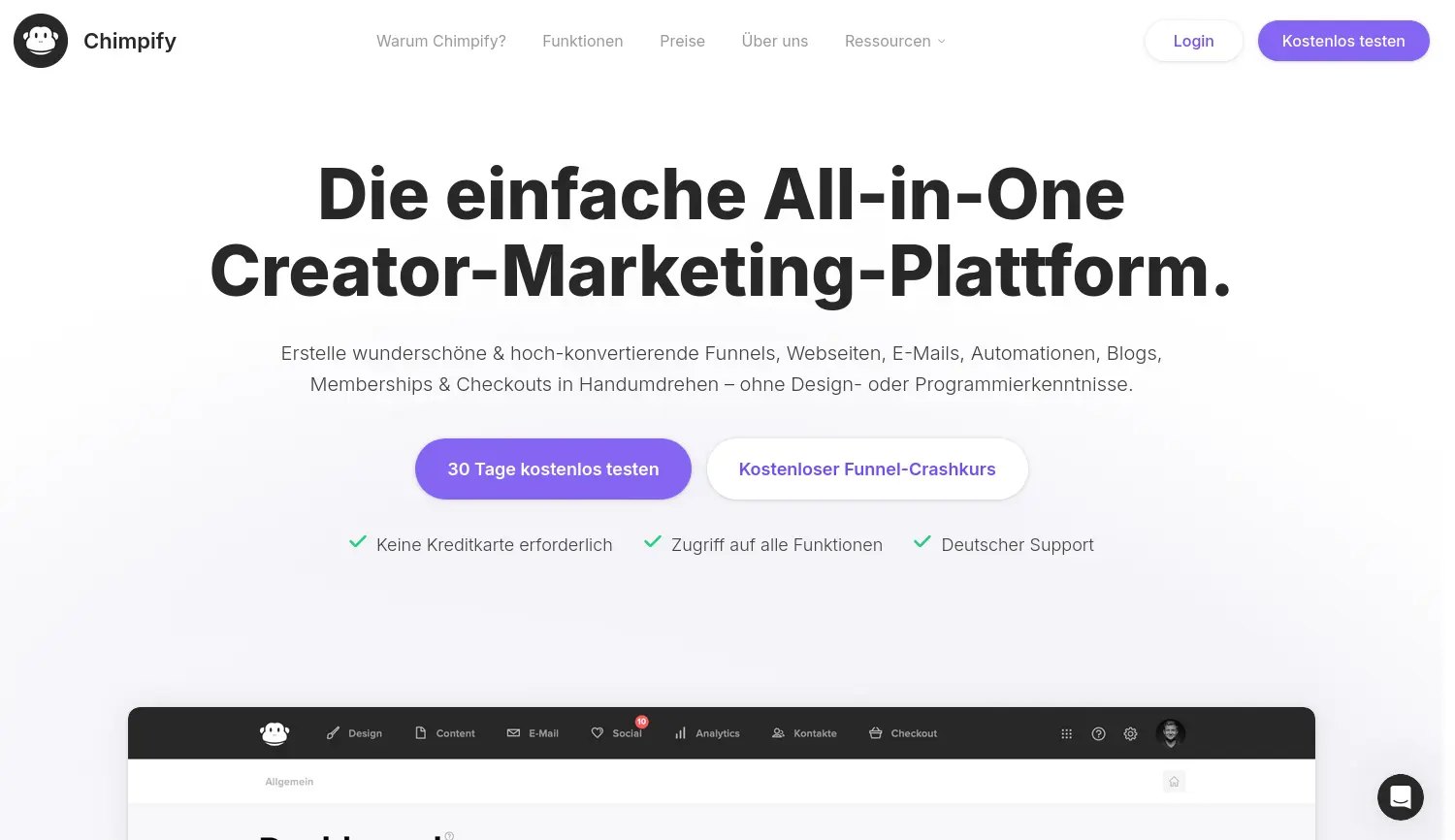 Website-Screenshot von Chimpify