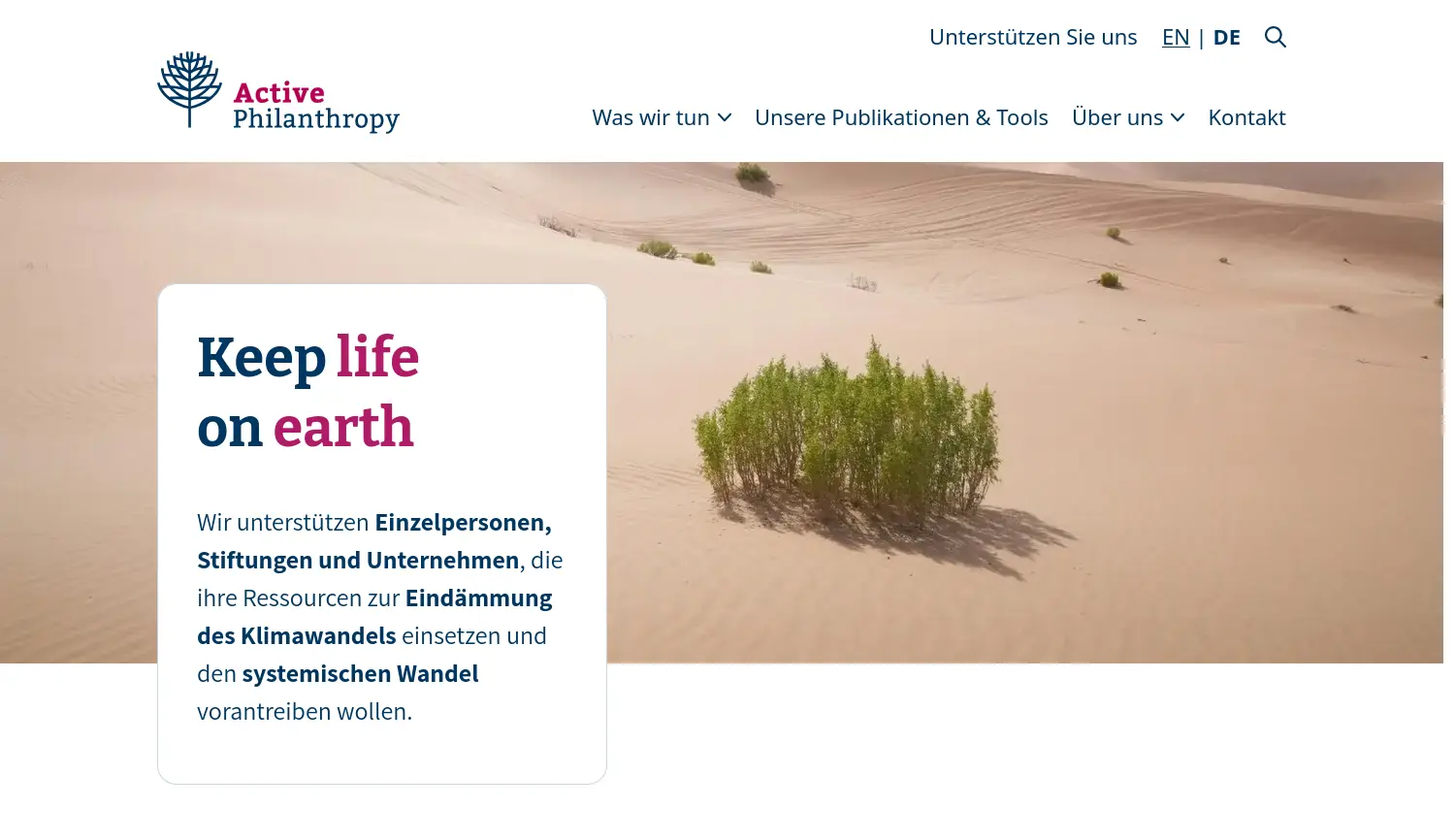 Website-Screenshot von Active Philanthropy
