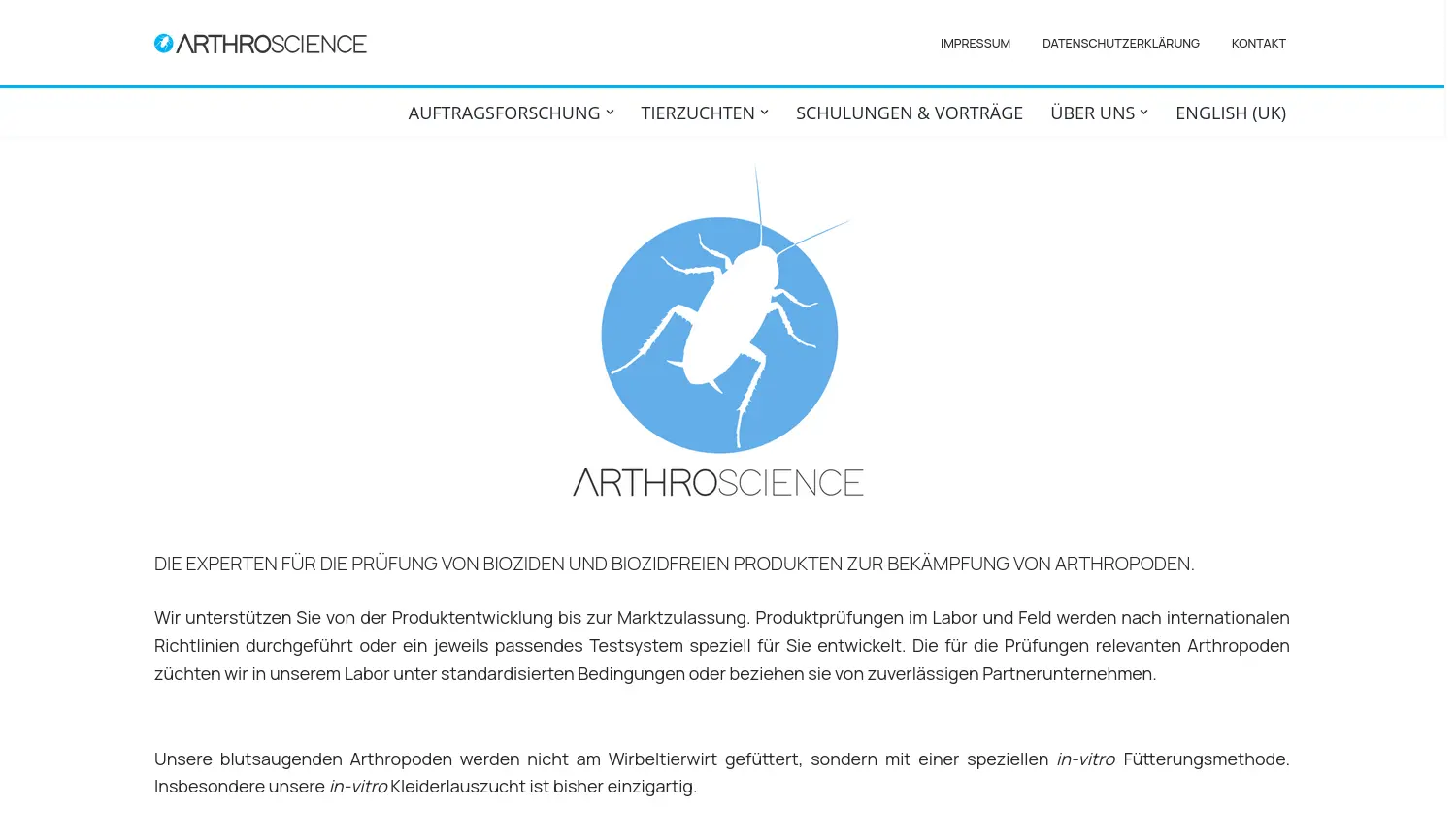Website-Screenshot von ArthroScience