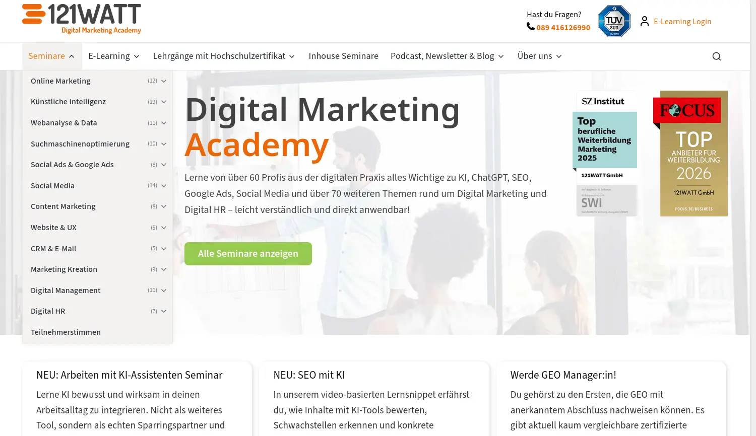 Website-Screenshot von 121WATT