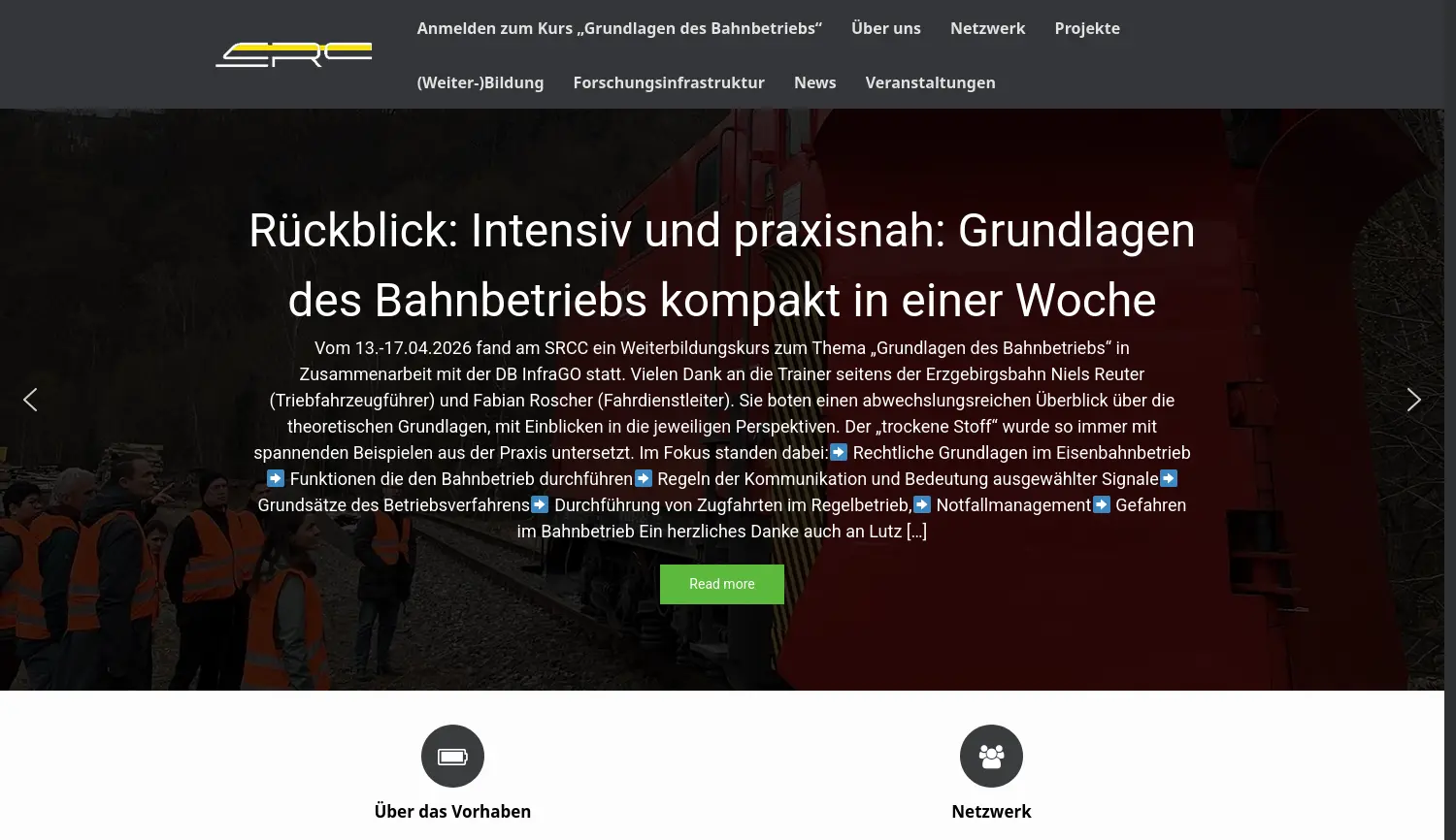 Website-Screenshot von Smart Rail Connectivity Campus