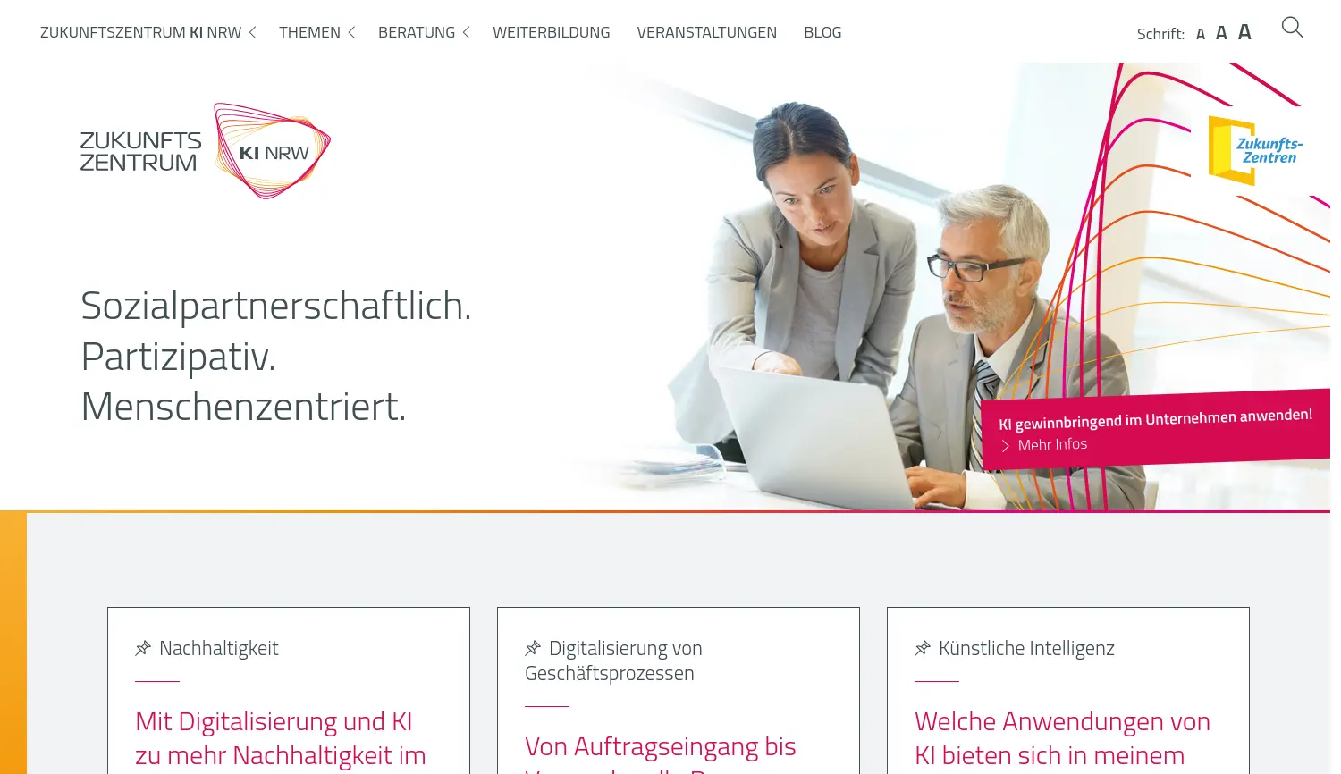 Website-Screenshot von Zukunftszentrum KI NRW