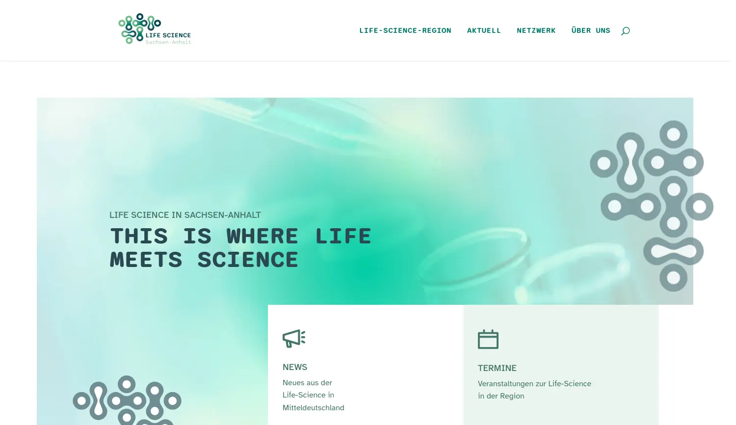 Website-Screenshot von Life Science Sachsen-Anhalt