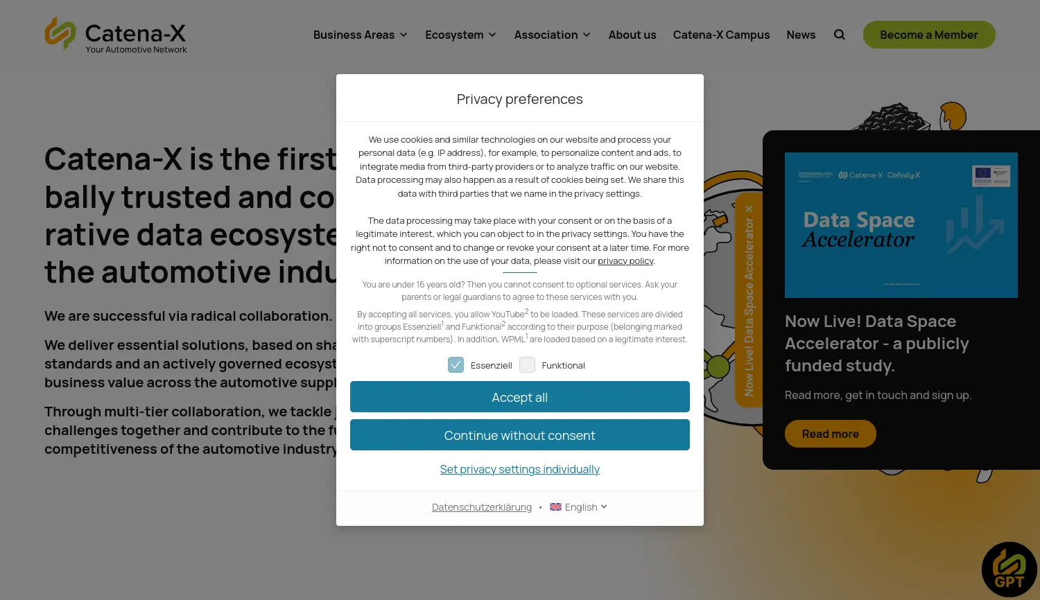 Website-Screenshot von Catena-X