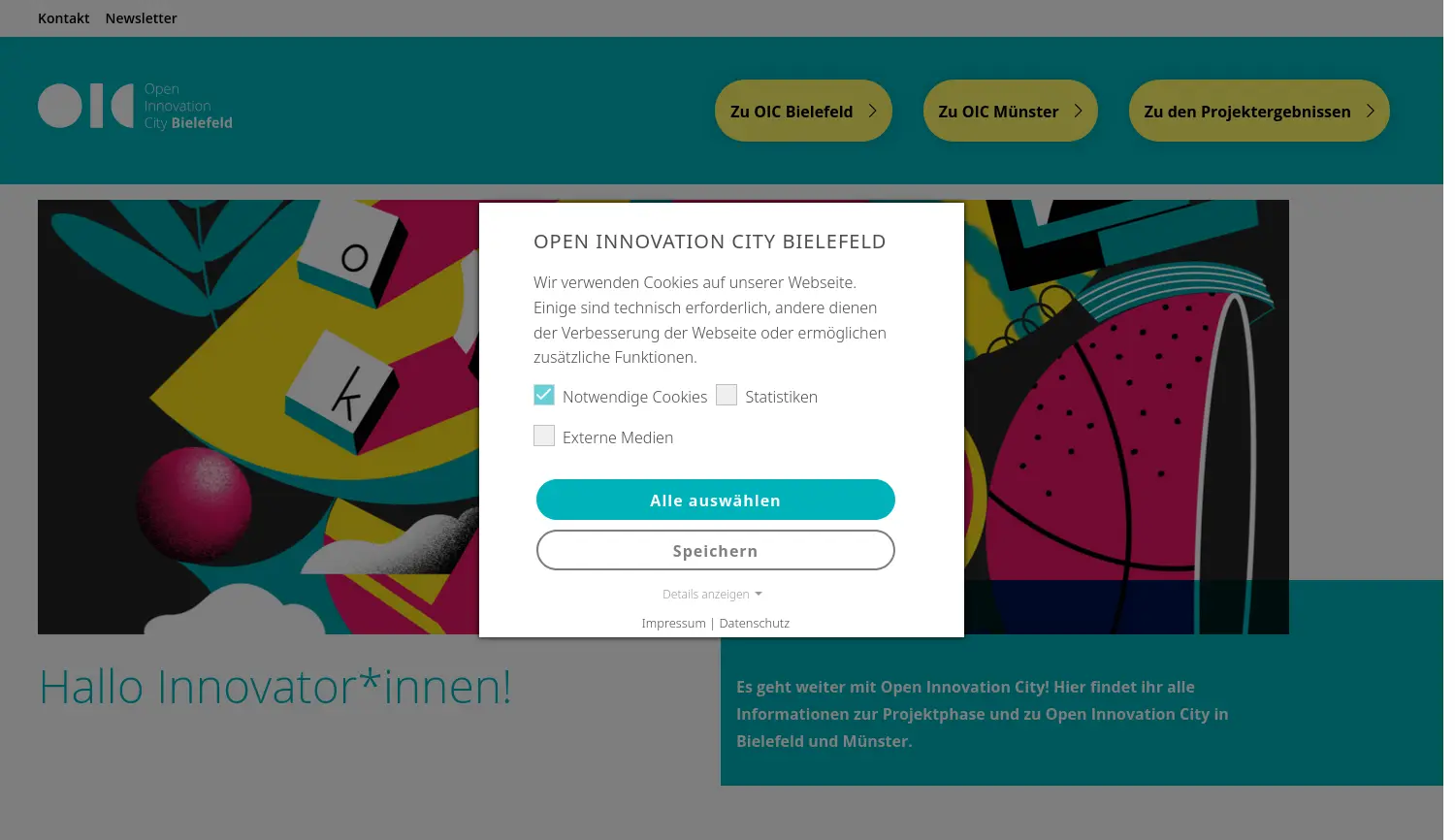 Website-Screenshot von Open Innovation City