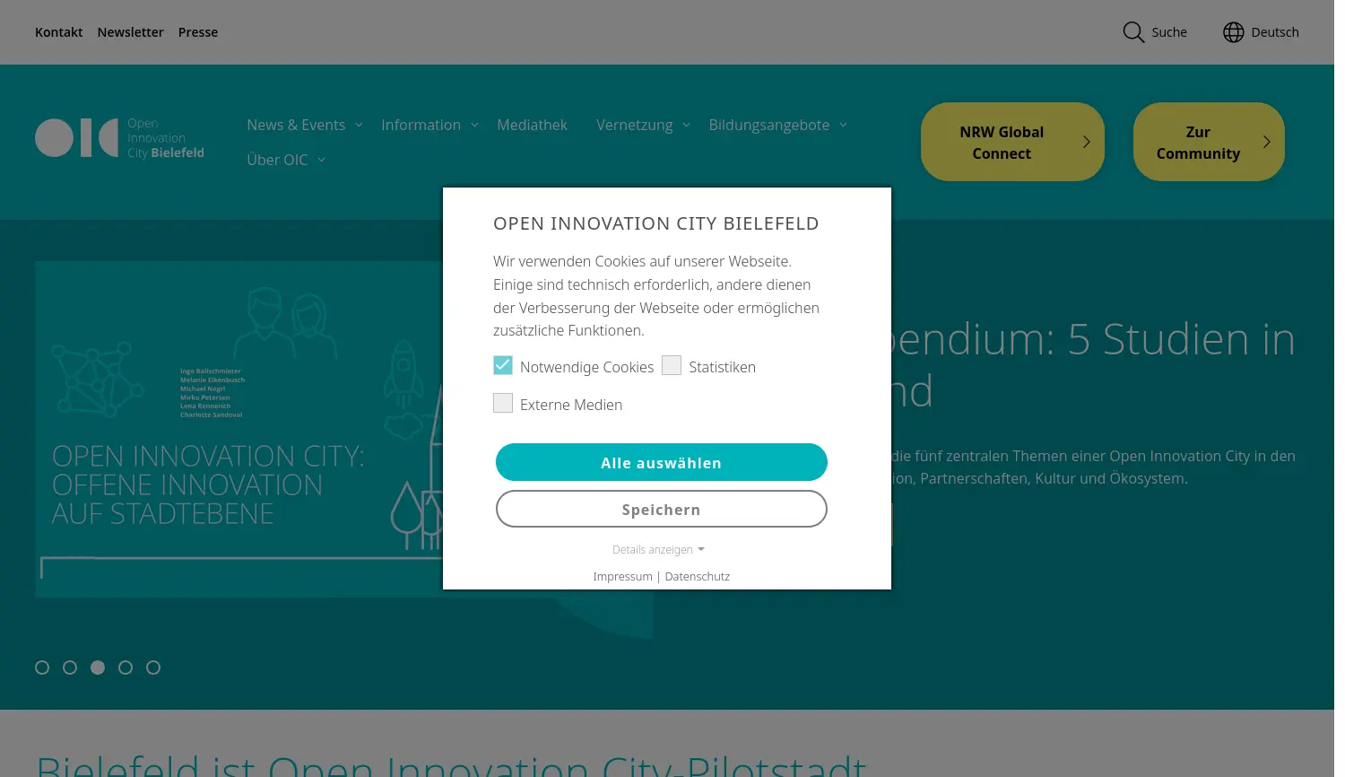 Website-Screenshot von Open Innovation City