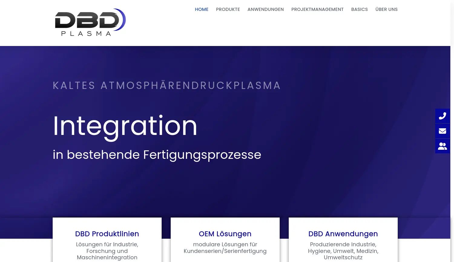 Website-Screenshot von DBD Plasma