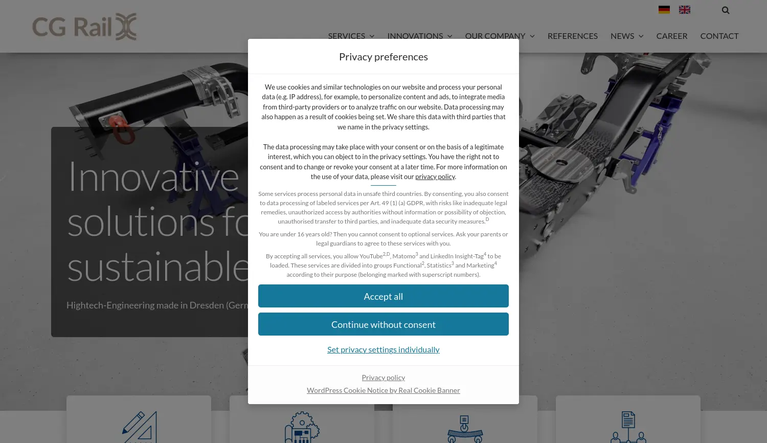 Website-Screenshot von CG Rail