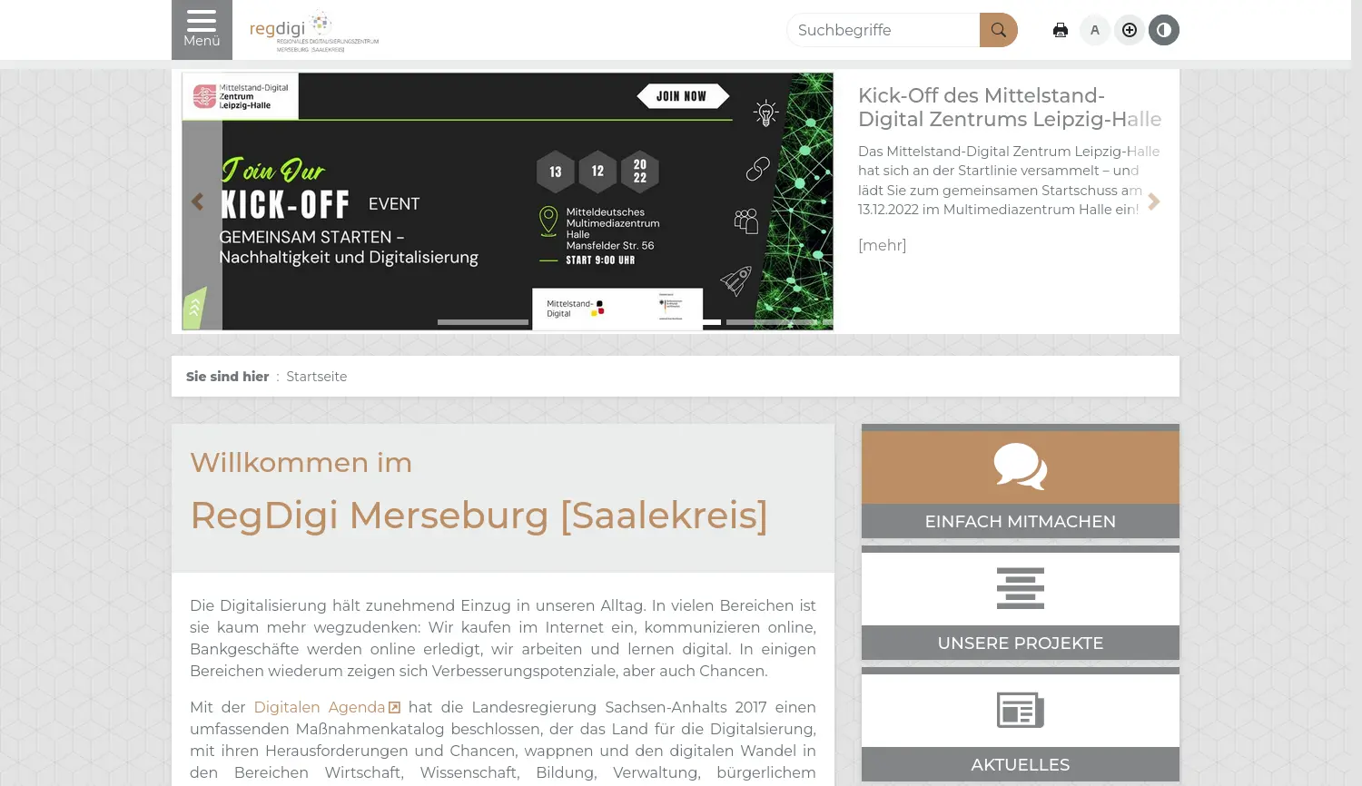 Website-Screenshot von RegDigi Merseburg