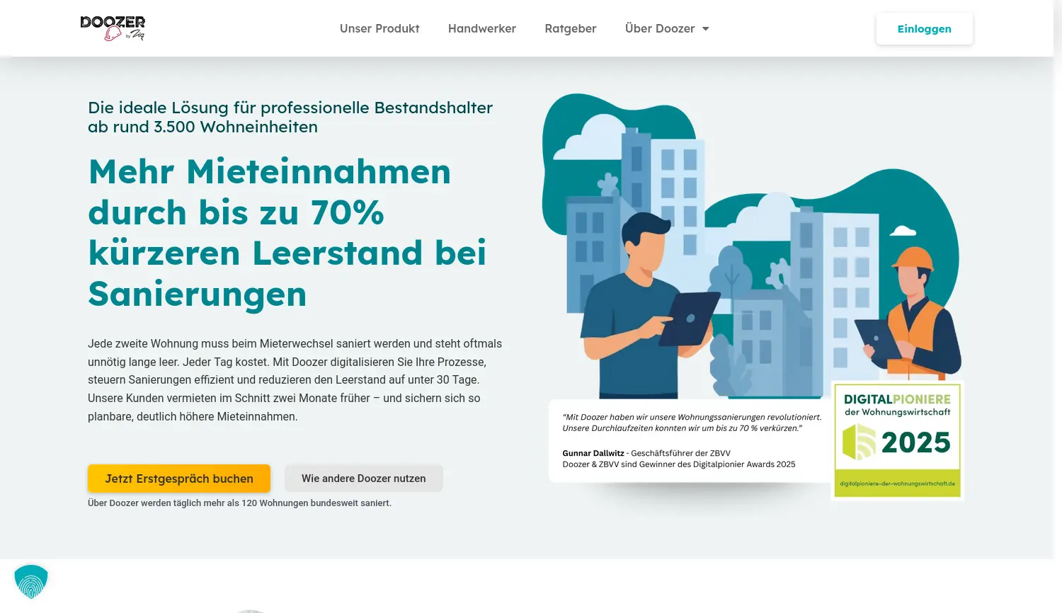 Website-Screenshot von DOOZER Real Estate Systems