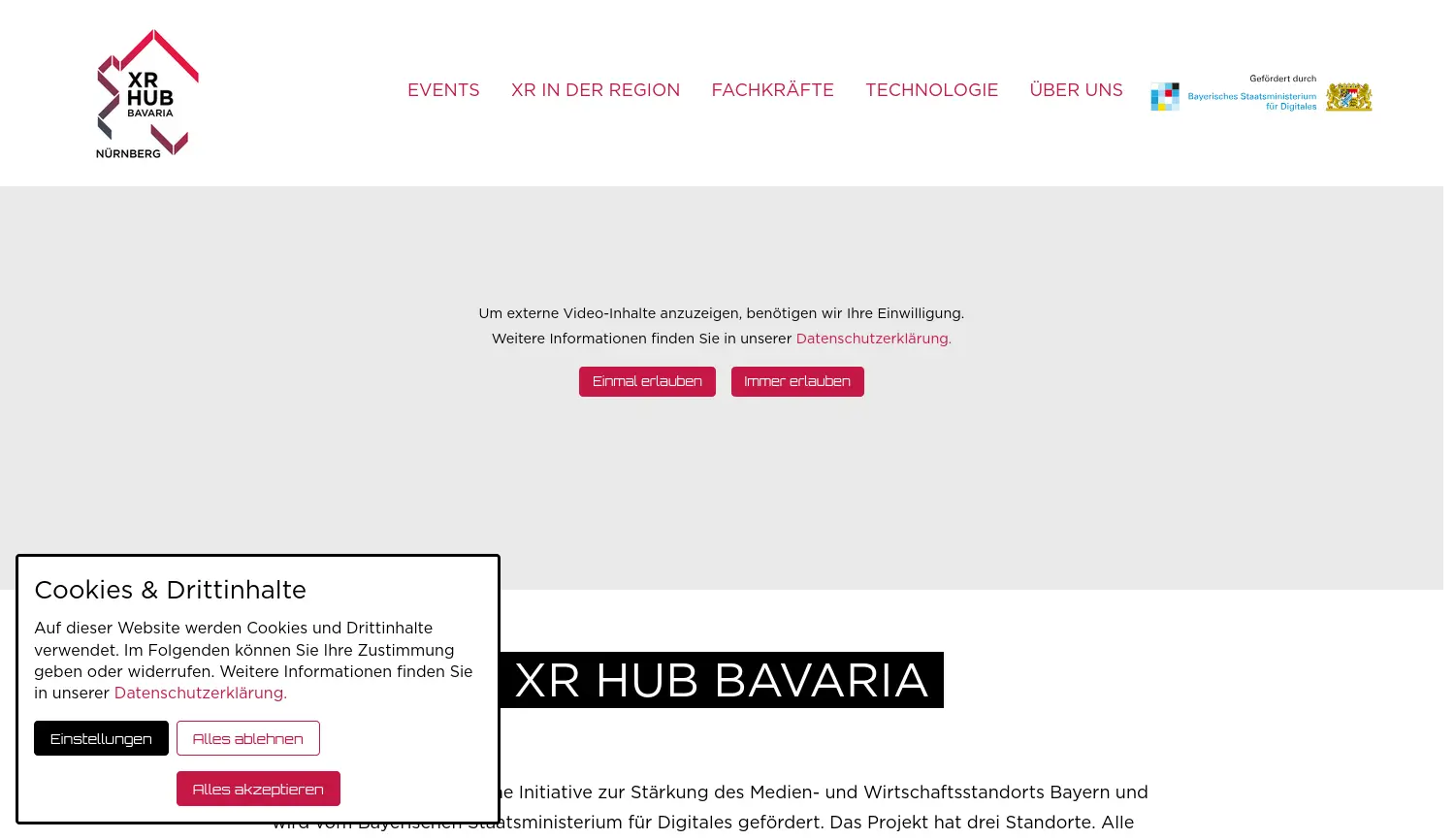 Website-Screenshot von XR HUB Nürnberg