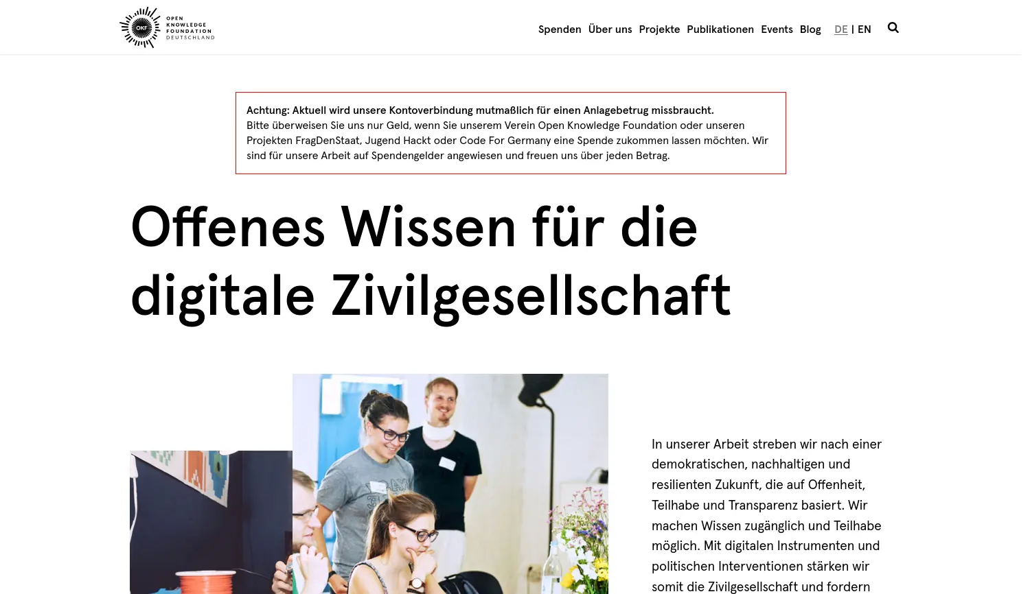 Website-Screenshot von Open Knowledge Foundation