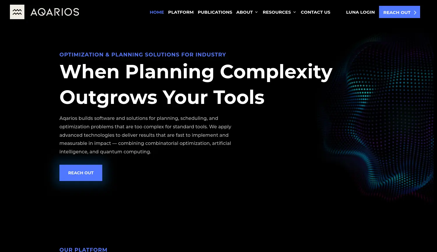 Website-Screenshot von Aqarios