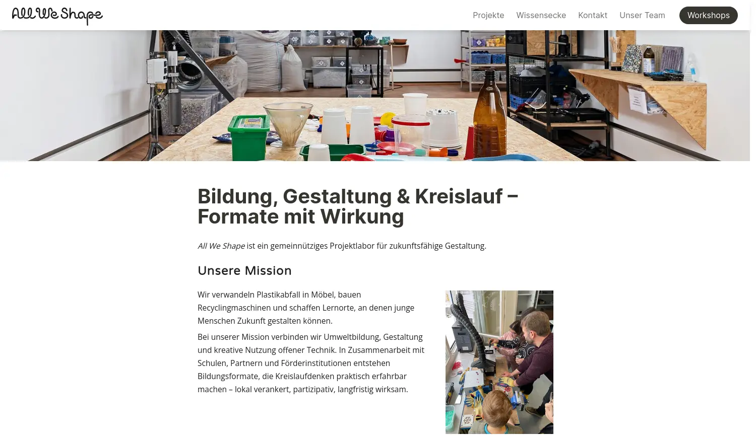 Website-Screenshot von All We Shape