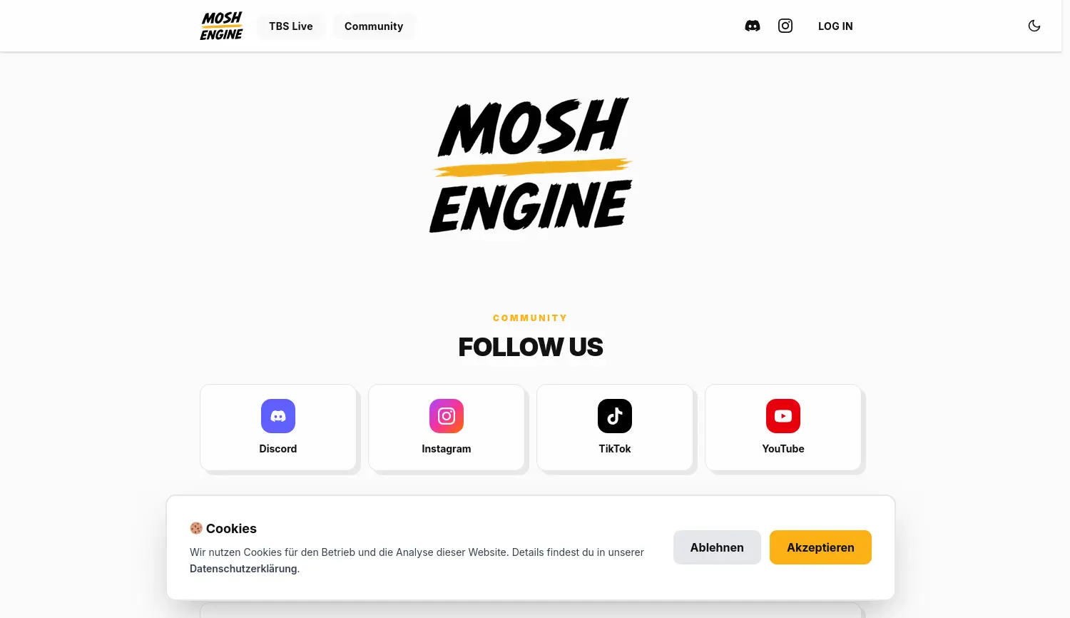 Website-Screenshot von Mosh Engine
