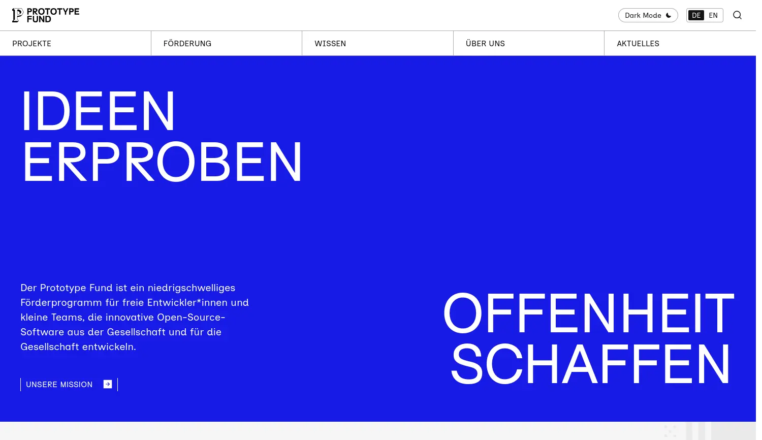 Website-Screenshot von Prototype Fund