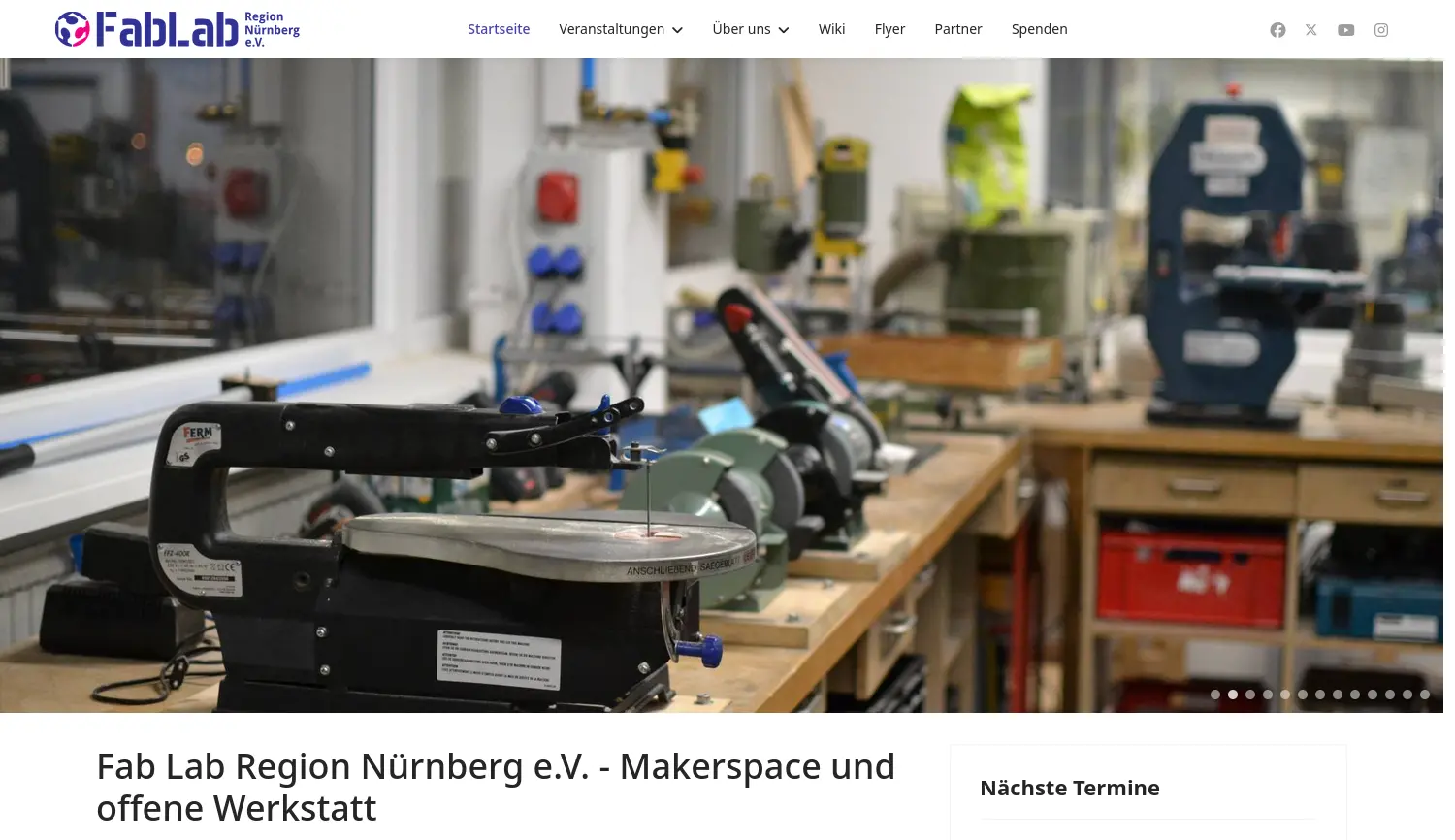 Website-Screenshot von Fab Lab Region Nürnberg