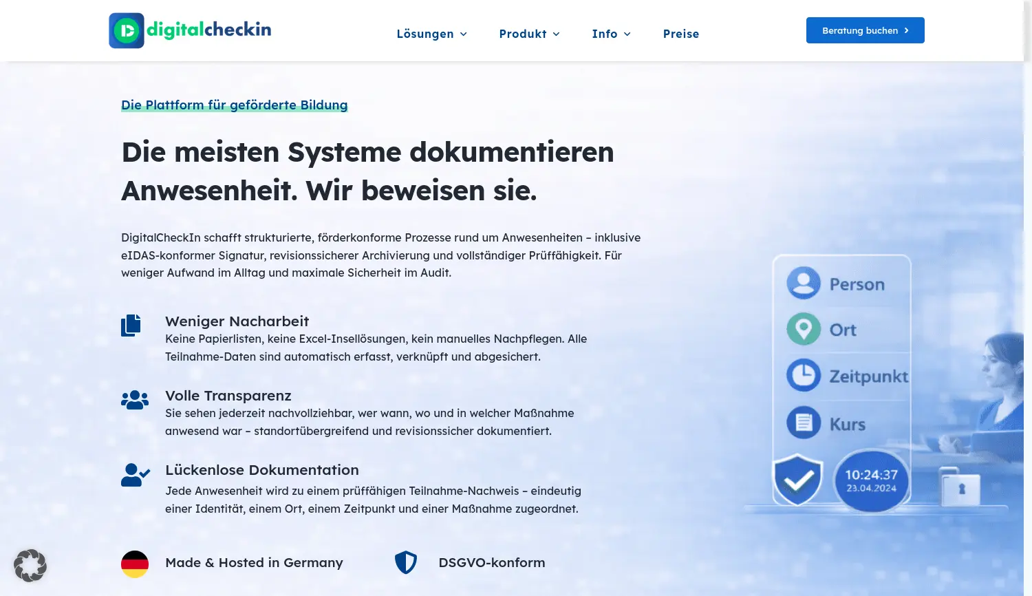 Website-Screenshot von DigitalCheckIn