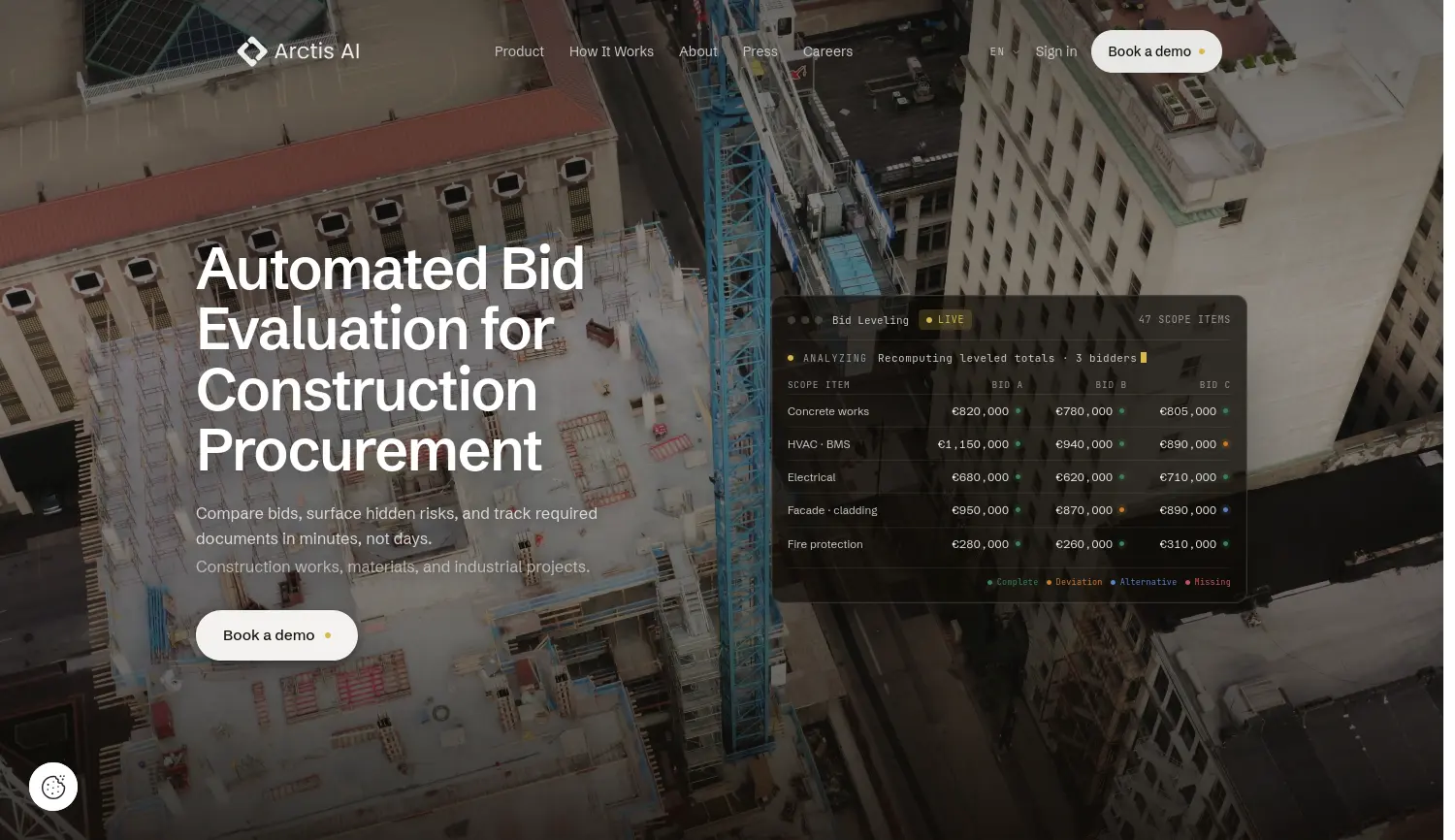 Website-Screenshot von Arctis AI