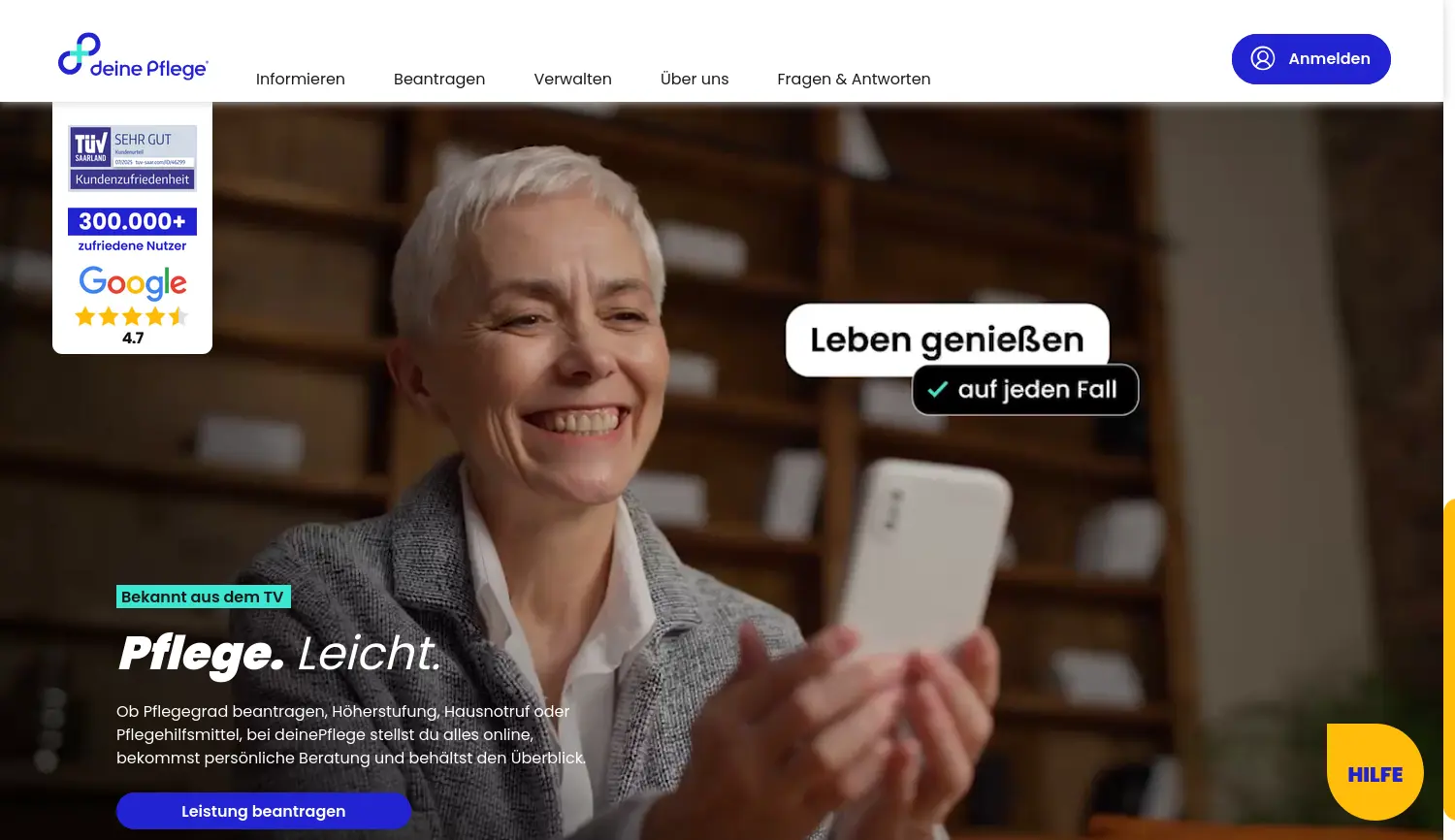 Website-Screenshot von DeinePflege