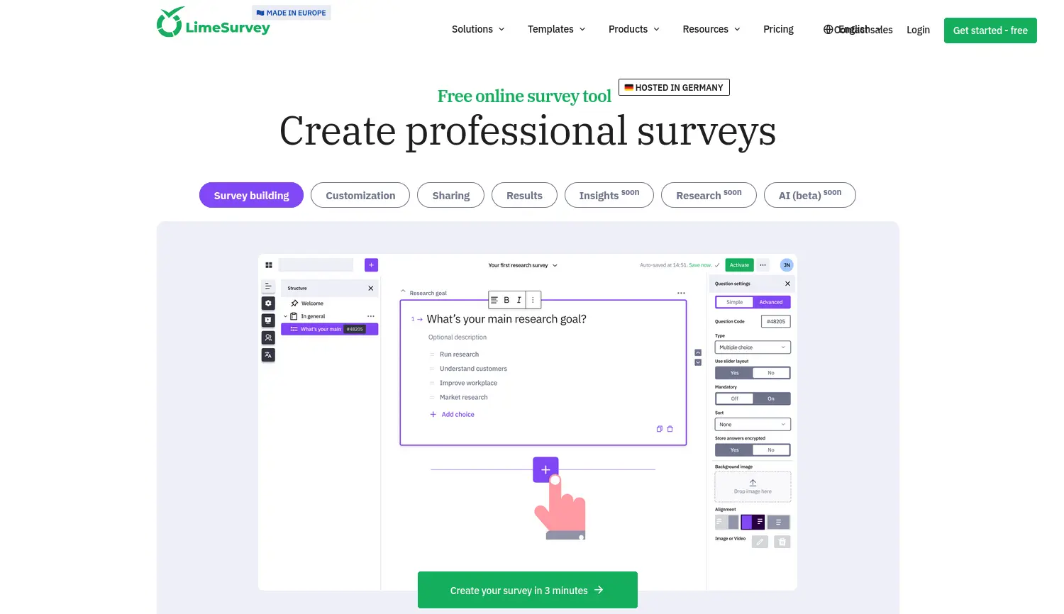 Website-Screenshot von LimeSurvey