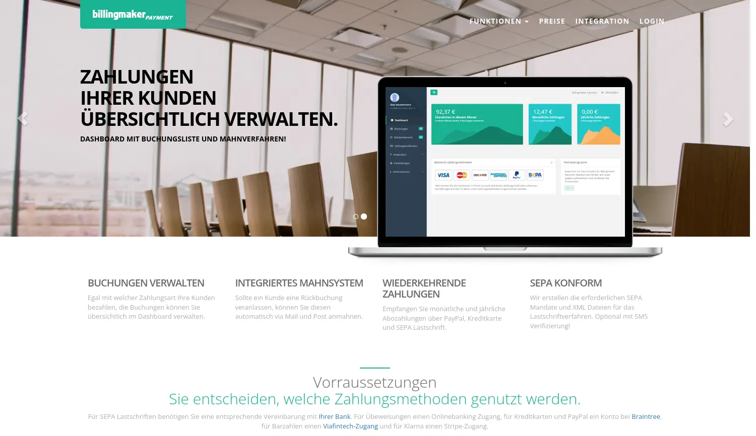 Website-Screenshot von Billingmaker Payment