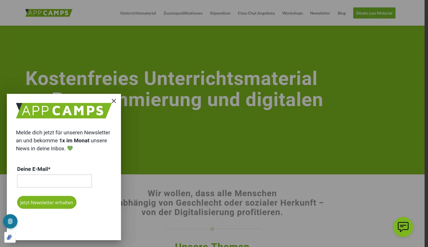 Website-Screenshot von App Camps