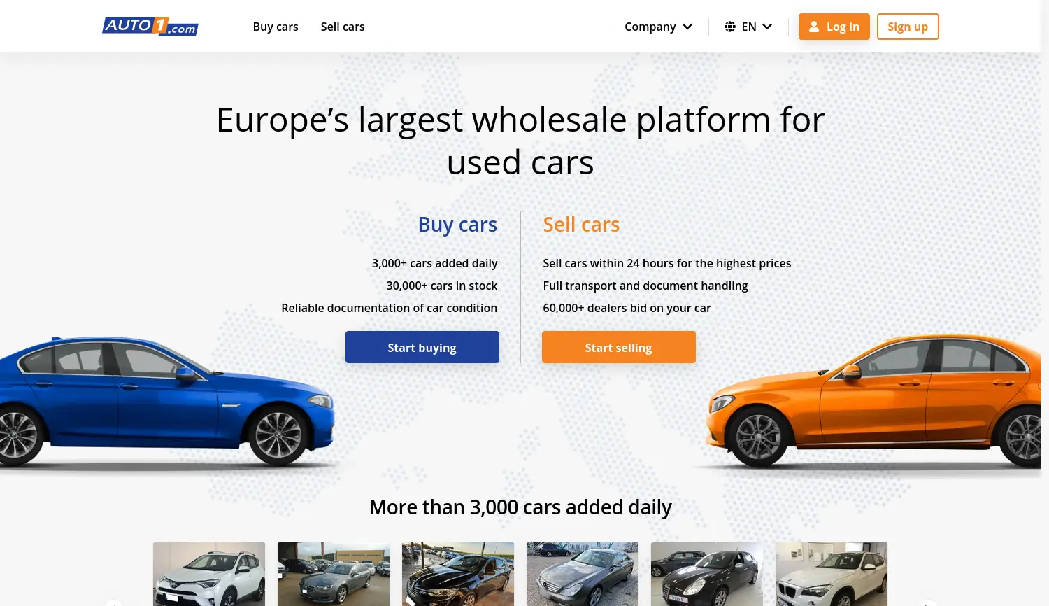 Website-Screenshot von Auto1